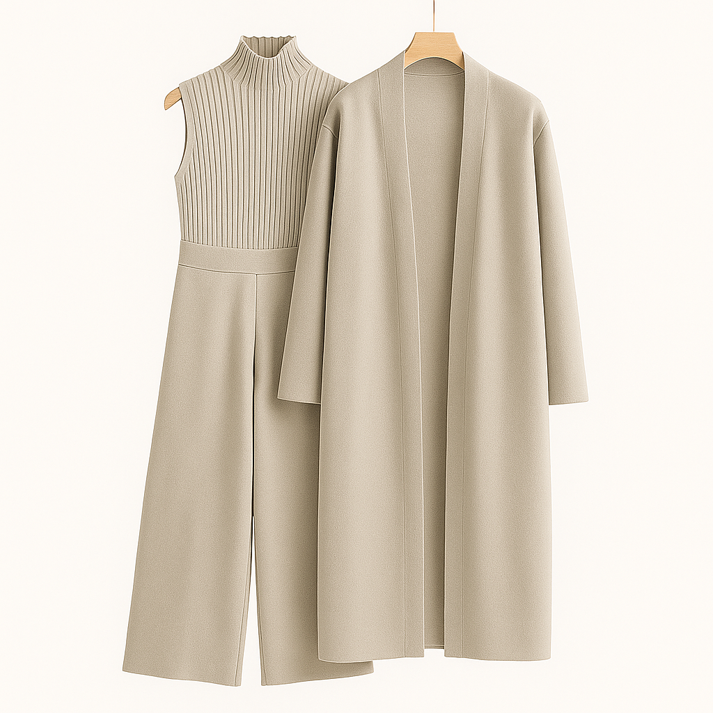Women's 3-Piece Formal Set – Shirt, Overcoat and Casual Trousers