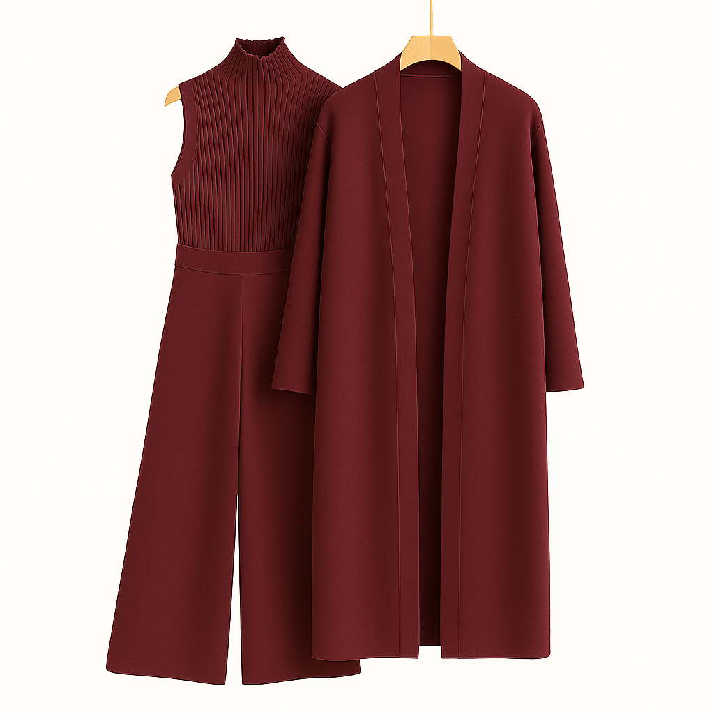 Women's 3-Piece Formal Set – Shirt, Overcoat and Casual Trousers